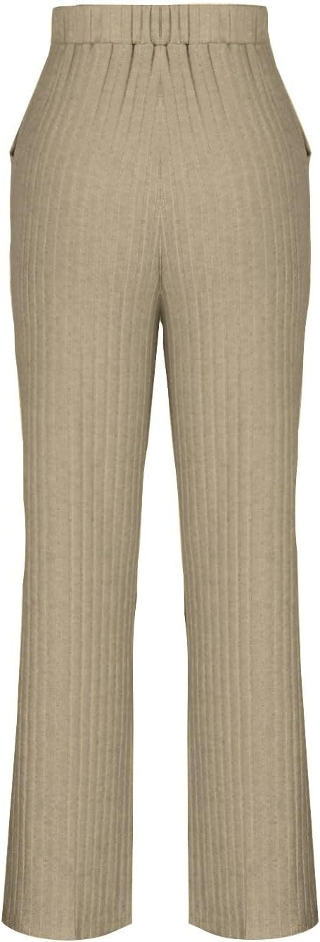 Lounge Sets for Women 2 Piece Long Sleeve V Neck Knit Top Wide Leg Pants Comfy Pajama Sleep Matching Outfits