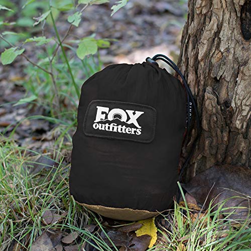 Fox Outfitters Neolite Double Camping Hammock - Lightweight Portable Nylon Parachute Hammock For Backpacking, Travel, Beach, Yard. Hammock Straps & Steel Carabiners Included (Khaki/Black) #TOP7