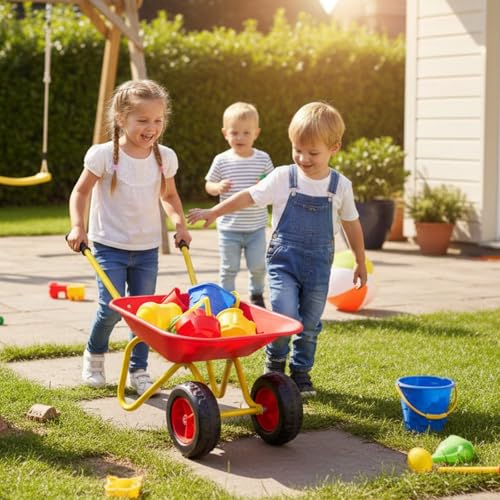 Image of 2 Wheel Toddler Gardening Tool Metal Wheelbarrow for Kids Wheel Barrow(red) | Kids Gardening Tools Set Children Wheelbarrow Gift Wheel Barrel All Seasons Digging Weed,Sand,Sweeping Leaves,Snow