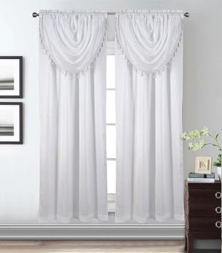 GLORY RUGS Window Panel with Attached Valance Curtain Bedroom Living Room Dining 42"X84" White