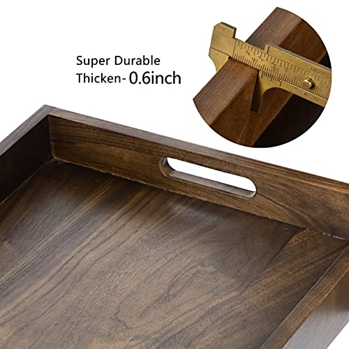 28" X 15" Rectangle Solid Black Walnut Serving Tray Extra Large Wood Trays For Ottoman With Handles Fsc Natural Handmade Serving Tray Vintage Decorative Platters For Oversized Ottoman Kitchen #TOP6