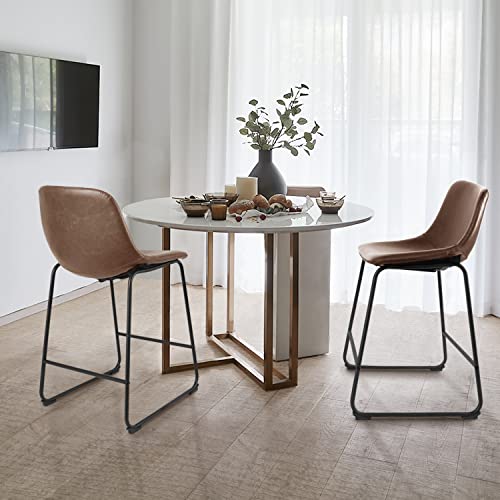 Rfiver Pu Faux Leather Counter Chairs Set Of 4, Counter Stool With Back And Footrest, Modern Armless Counter Height Stool Chairs, Brown #TOP2