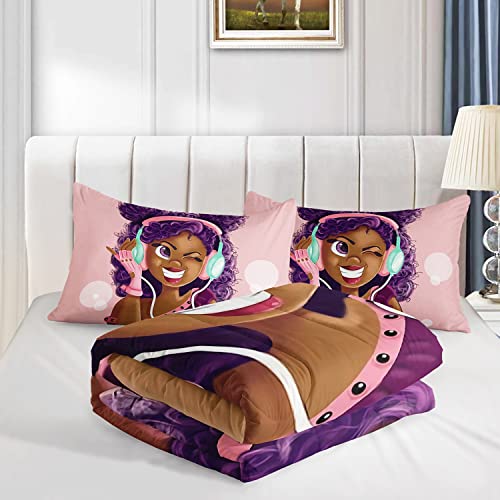 Hosima Black Girl Magic Comforter Set,African American Black Girl Comforter Sets,Love Music Purple Hair Girls Pattern Twin Bedding Set For Girls Bedroom Sets,Twin Bed Set For Girls With 2 Pillowcases. #TOP3
