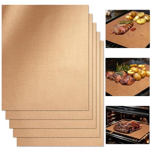 RAINFLOW Copper Grill Mats 5 Pack – Nonstick BBQ Grill