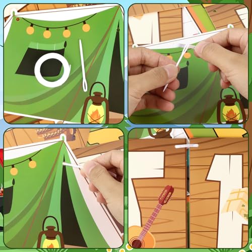 Image of Hooqict Happy Birthday Banner Camping Birthday Decorations Camping Party Banner Garland for Summer Camp Outdoor Hiking Forest Themed Party Decorations