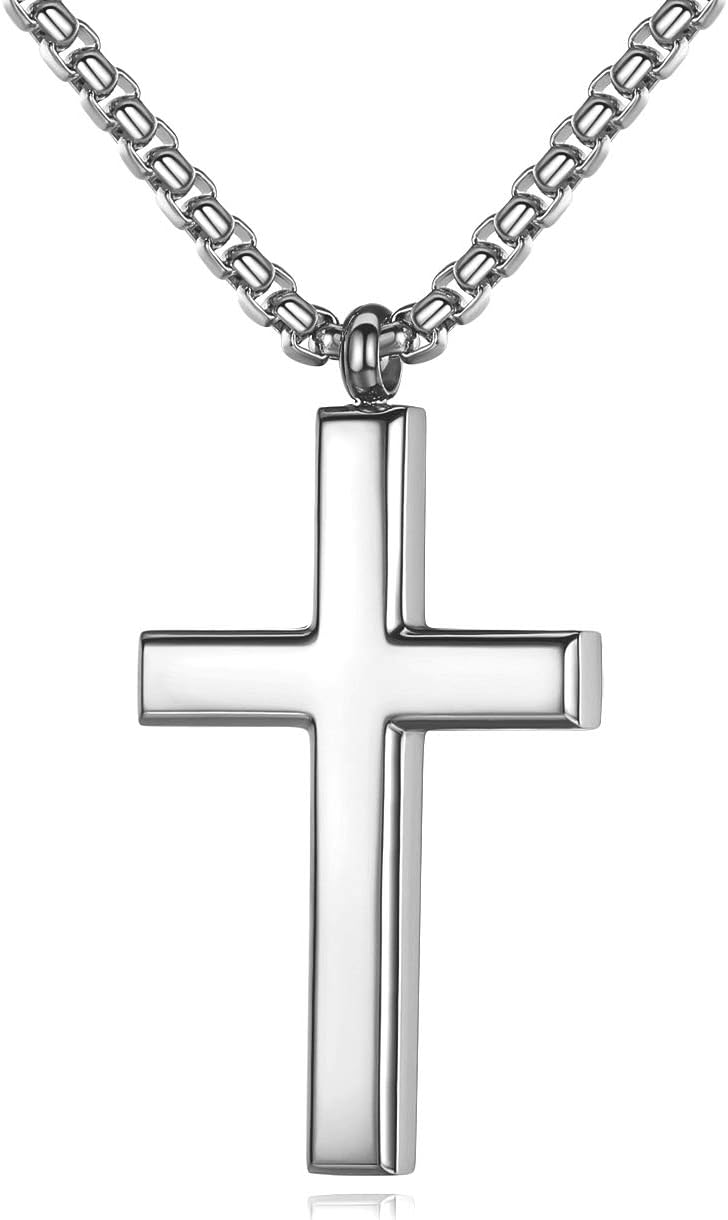 Simple Men’s Stainless Steel Cross Pendant Chain Necklace for Men Women, 20-24 Inches Chain