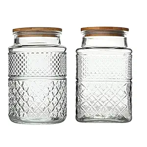 Large Glass Storage Jar, 2 Pack 60 FL OZ Glass Food Storage Containers with Bamboo Lid, Kitchen Containers Cereal Canisters Decorative Jar for Candy Snack Cookies Coffee Tea Nuts Airtight Glass Jars