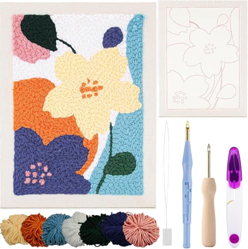 Gylreus Embroidery Punch Needle kit Frame,DIY Embroidery Starter Kits for Beginners and Adults, Embroidery Punch Stitch Kit with Patterns, Tools, Yarns, Frame, Instruction (Pattern A)