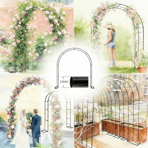 Arche de jardin en métal noir résistant pour rosier grimpant 280x220cm