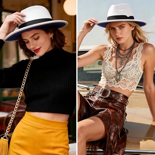 Image of BABEYOND 1920s Fedora Hat for Men Gatsby Wide Brim Fedora Hat Felt Panama Cap with Band for Women Men