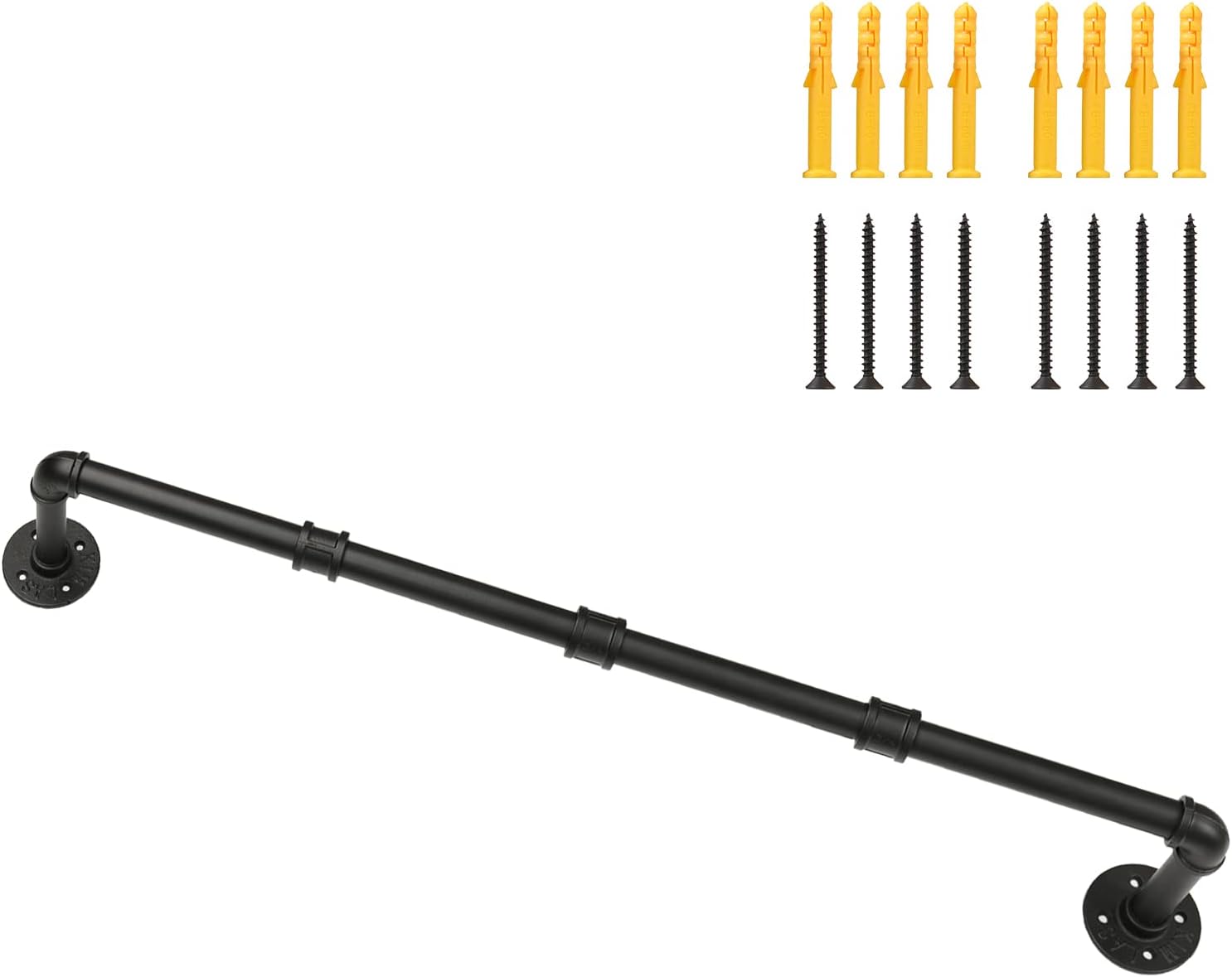 Industrial Pipe Clothing Rack Wall Mounted, 94 cm Detachable Black Iron Garment Clothes Bar, Heavy Duty Metal Hanging Rod for Retail Display, Closet Storage and Laundry Organizing