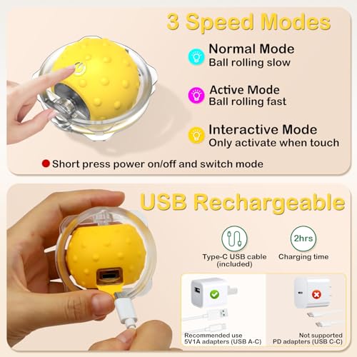 Muhhiba Interactive Cat Toys for Indoor Cats, Electric Cat Ball Fast Rolling in Pouch, Motion Activated Chirping Cat Toy, Hide and Seek Cat Toy with LED Light — view 5