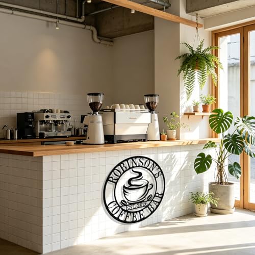 Image of Personalized Coffee Bar Metal Sign, Custom Coffee Signs, Custom Coffee Name Signs for Cafe Station, Coffee Wall Art Decor for Kitchen, Cafe Shop Decor, Cafe Lover Gift