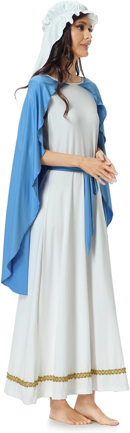 Virgin Mary Costume for Womens, Adult's Biblical Robe Role-Play Easter Church Halloween Christmas Cosplay - Image 4