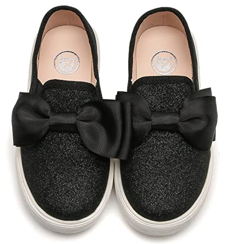 kkdom Girls Slip On Glitter Sneakers Cute Bow Lazy Tennis Shoes Loafers for Little Girls(Toddler/Little Kid/Big Kid)