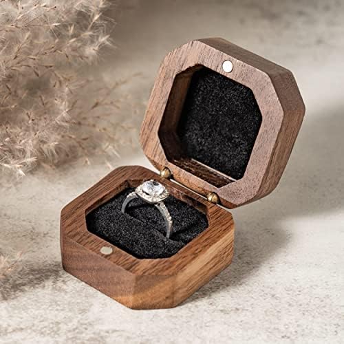 KEMEILA Customized Wooden Ring Boxes, Personalized Octagonal Ring Boxes, Wedding Engagement Ring Boxes, Jewelry Display Boxes, Wedding Ceremony Ring Boxes, Birthday Party Gift Boxes.