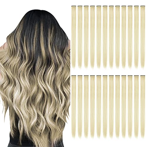 Kyerivs 24PCS Blonde Hair Extensions for Girls 20Inch Rainbow Clip in Straight Synthetic Hairpieces Stocking Stuffers for Girls Party Highlights Colorful Hair Accessories Halloween Gifts for Women