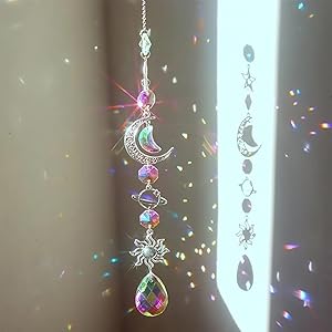 Crystal Suncatchers for Window Hanging, Crystal Wind Chimes, Indoor Outdoor Garden Decoration（Planet, Star, Moon, Sun） (MulticolorA)