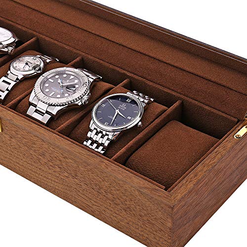 Lestar Watch Box, Executive 6 Slots Watch Case With Valet, Glass Topped Wooden Watch Display Case Watch Organizer, Jewelry Storage Case #TOP1