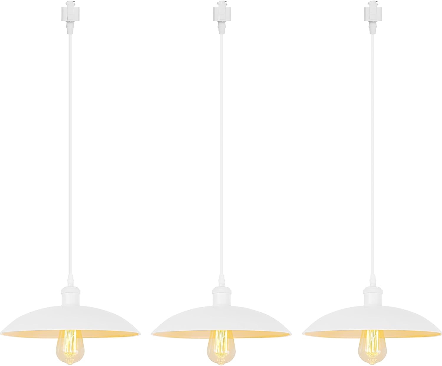 H-Type Track Lighting Pendant Restaurant Retro White White Light Socket Industrial Shade Iron Cupola Shape, Halo Track Mounted Customizable for Kitchen Island Dining Table, 3 Lights