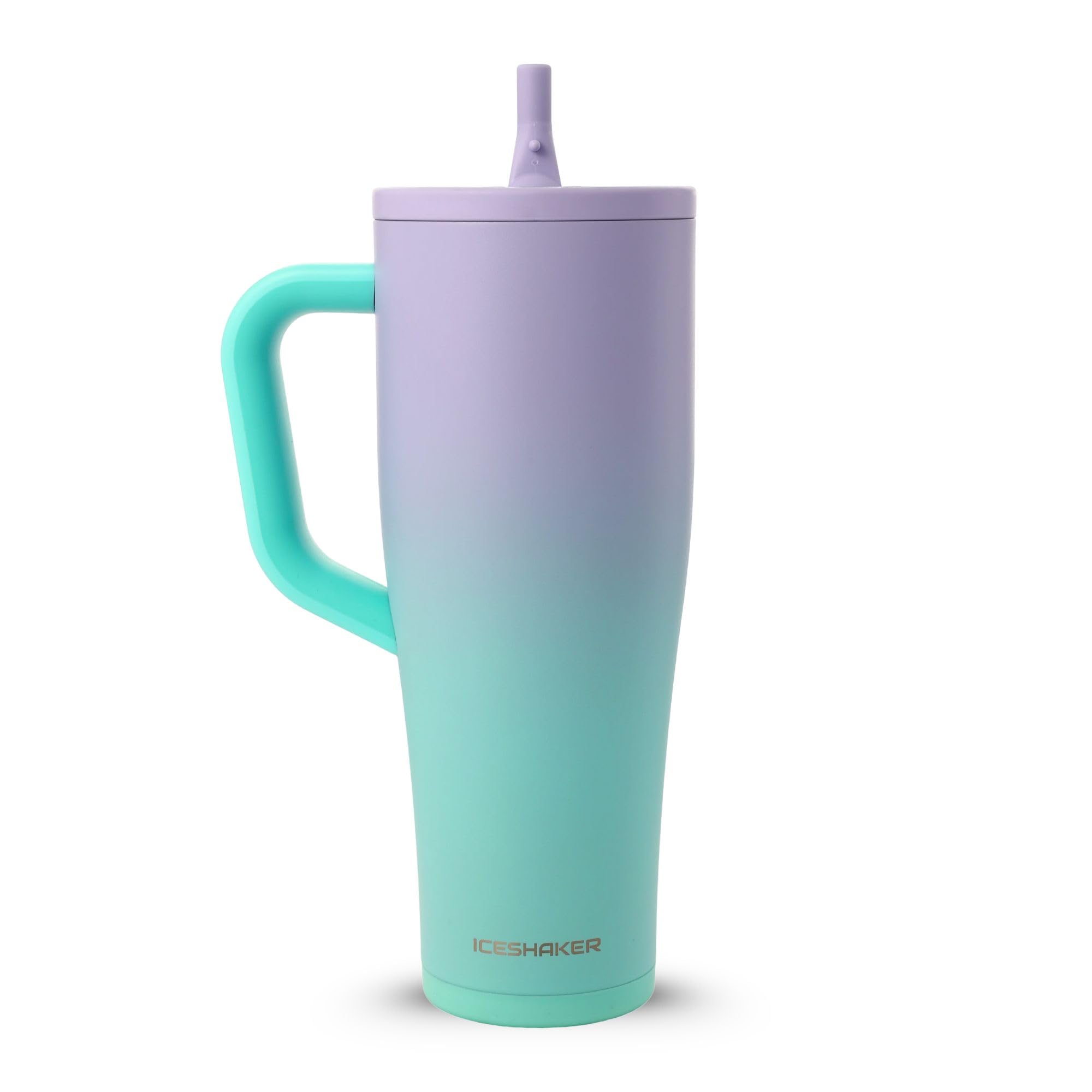 Ice Shaker 40 oz Tumbler with Handle and Straw | 40oz Matte Mermaid| Cold for 30+ Hours | 2-in-1 Tumbler Shaker Bottle | Odor-Free 40 ounce Bottle for Water, Protein Shakes, Smoothies, Cocktails