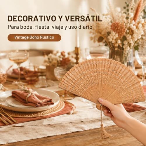Miniatura 8 de Healifty Bambú Compartimiento De Mano Vintage Fan Madera Mano Fan Boda Bridal Party Mencionaba Marrón