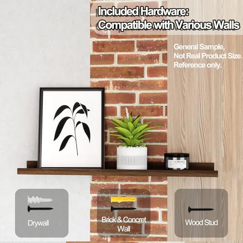 Image of Walnut Floating Shelves for Wall Decor, 48 in Shelf with Lip, 2 Set