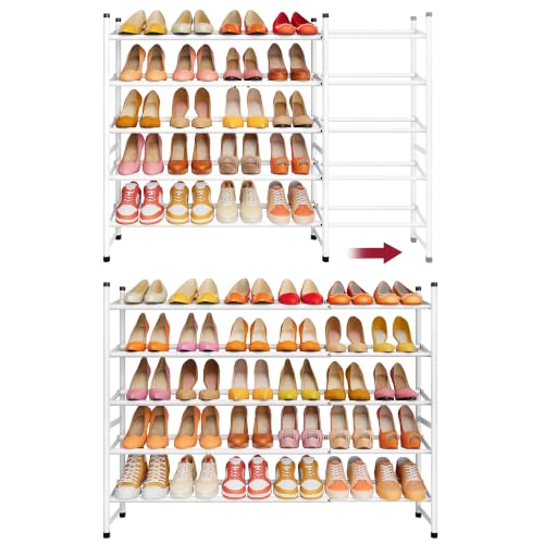 Tajsoon Expandable Shoe Rack for Closet 5 Tier, 28“-41“Stackable, White