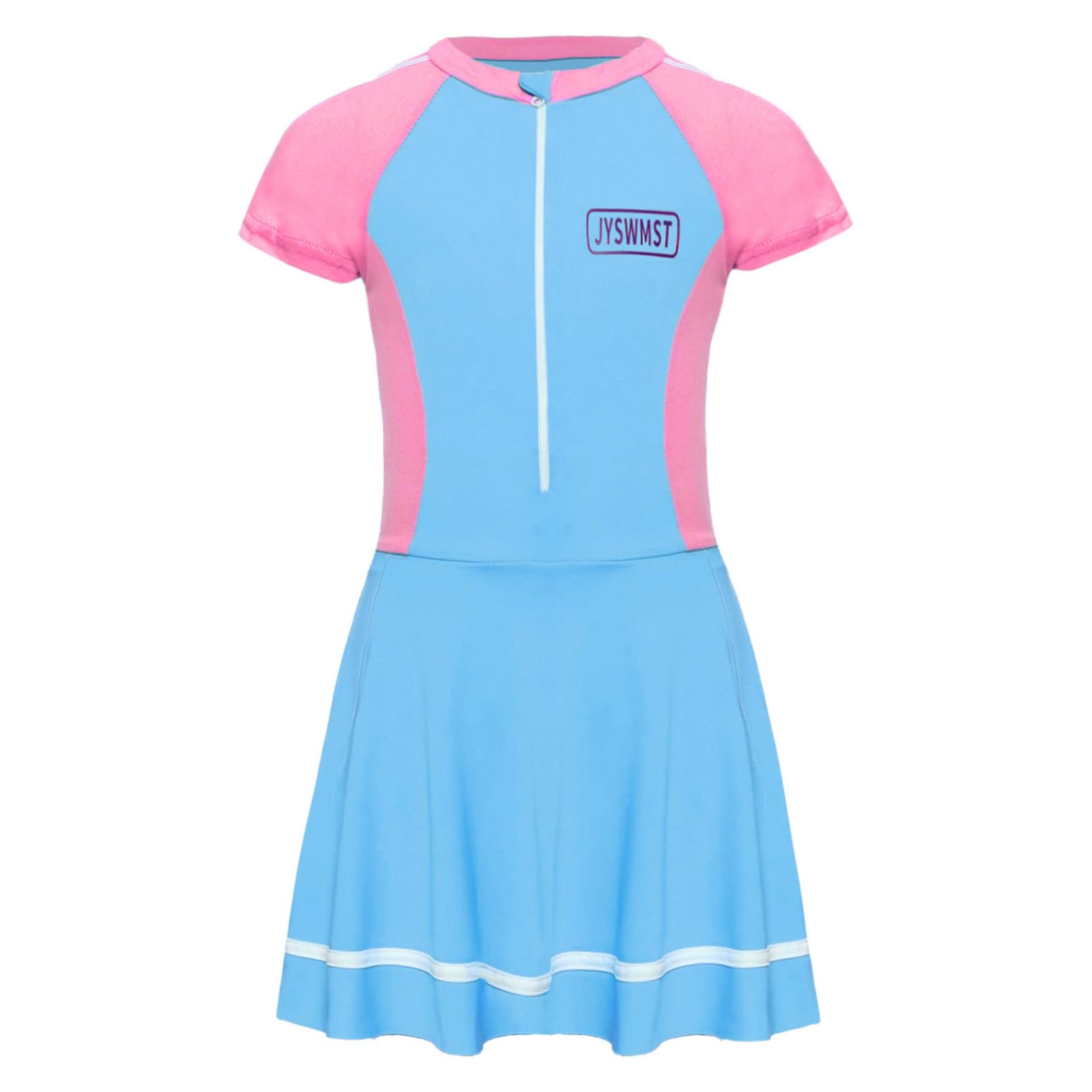 Agoky Dziewczęcy sportowy kostium kąpielowy z krótkim rękawem, Rash Guard kostium kąpielowy z zamkiem błyskawicznym z przodu, tankini i plisowana spódnica, ochrona przed promieniowaniem UV, sukienka