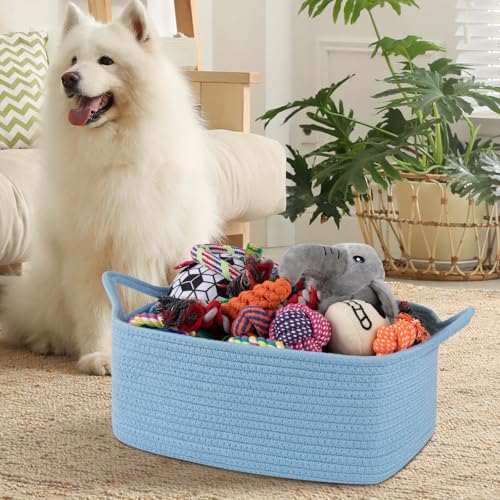 Image of OIAHOMY Woven Basket, Gift Basket Empty with Gift Bags and Ribbons, Rope Baskets for Baby Showers, Storage Baskets with Handles for Nursery, Pet Toy Organizer - Blue
