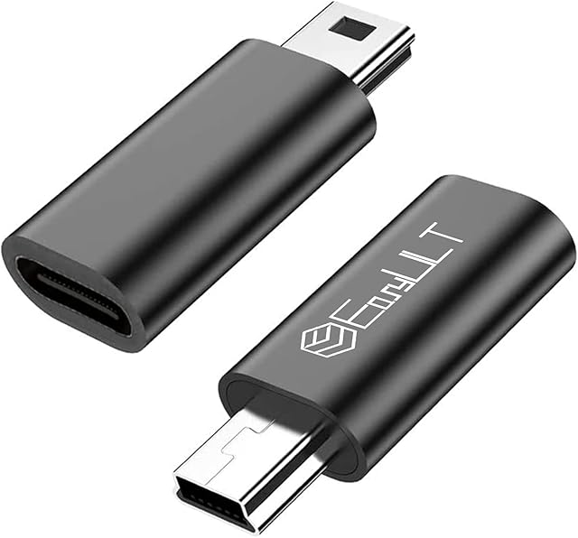 EasyULT USB C to Mini USB 2.0 Adapter 2 Pack, Mini USB to USB C Adapter for Connecting Compatible Laptops/Tablets, MP3 Players, Digital Cameras etc. (Black)