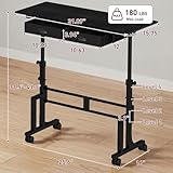 Jsskeeim Adjustable Standing Desk with Drawers, Rolling Sit Stand Desk with Wheels for Walking Pad, Small Mobile Computer Desk for Home Office, Portable Height Adjustable Desk 31.5"-43.3", Black