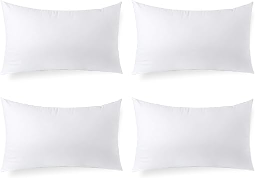 Calibrate Timing Hypoallergenic Lumbar Pillow Inserts 4 Pack, 12 20 Inches Plush Polyester Throw Pillow Fillers for Sofas, Beds, and Office Use