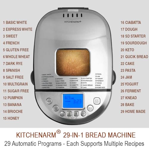 KITCHENARM 29-in-1 SMART Bread Machine with Gluten Free Setting 2LB 1.5LB 1LB Bread Maker Machine with Homemade Cycle - Stainless Steel Breadmaker with Recipes Whole Wheat Bread Making Machine by KITCHENARM - Image 2