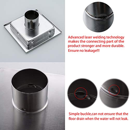 RANDOM Brushed Steel Floor Drain 6-inch SUS304 Stainless Steel Square Shower Floor Drain with Tile Insert Grate Removable Multipurpose Invisible Look or Flat Cover. (Wide-brimmed)