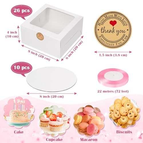 Sublaga 26pcs 8x8x4 Inches Cake Boxes White Bakery Boxes, White Bread Boxes with Windows for Pastries, Cupcakes,Cookies, Pie, Muffins and Donuts - Thumbnail 2