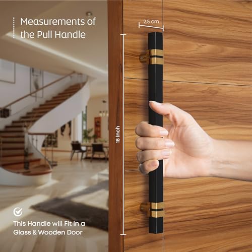 Image of LAPO 18 inch Square Stainless Steel Door Handle for Main Door /Glass Door Pull Push Handle /Main Door Handle for All Door-Pack of 1 | Black-Gold Finish | 3 Years Warranty