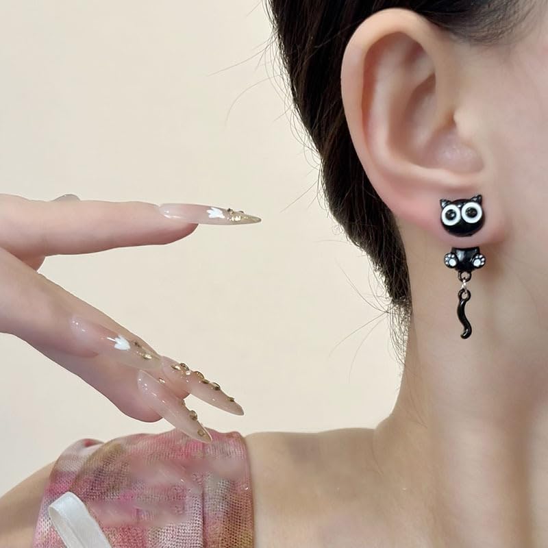 Black Cat Earrings for Women Cute Cat Paw Stud Earrings Halloween Christmas Jewelry Gifts - Image 3