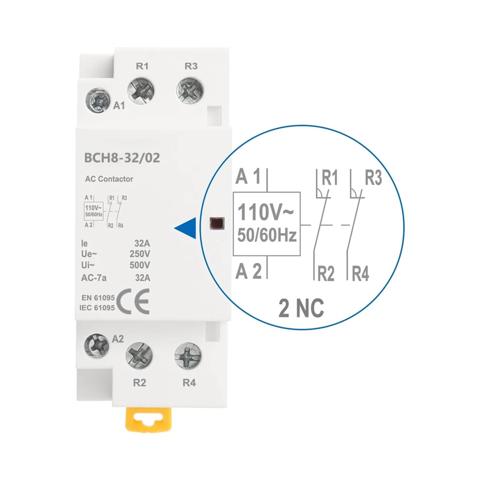 BCH8-32/02 - Contattore di carica CA 32 A, 24 V/110 V/230 V, contattore automatico CA 2 NF 2 poli, 1 pezzo(2NC_AC 230V)