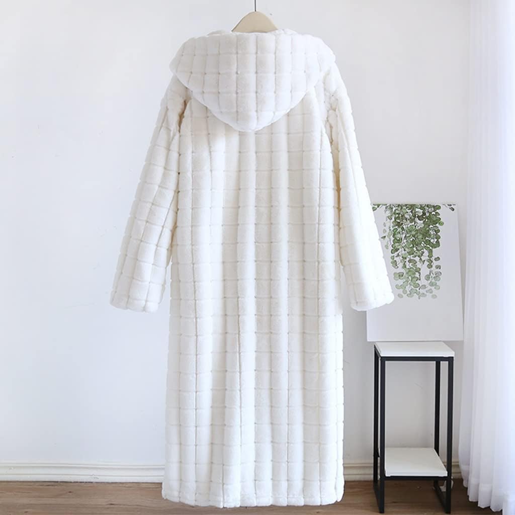 GHYUB Women Zipper Robe, Warm Bathrobes with Hood，Korean Style Long Plus  Size Pajamas Cartoon Girl Warm Flannel (Color White, Size M)