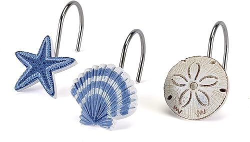 Avanti Linens - Ganchos de ducha, accesorios de baño inspirados en el mar, juego de 12 (Island View Collection)