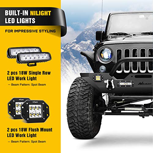Image of Nilight Front Bumper Compatible for 2007 2008 2009 2010 2011 2012 2013 2014 2015 2016 2017 2018 Jeep Wrangler JK /JKU Rock Crawler Winch Plate
