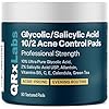 QRxLabs Glycolic/Salicylic Acid 10/2 Acne Control Pads w/ 10% Ultra Pure Glycolic Acid + 2% Salicylic Acid, Allantoin, Vitamin B5, C & E, Calendula & Green Tea – Acne Treatment for Face for Clear Skin