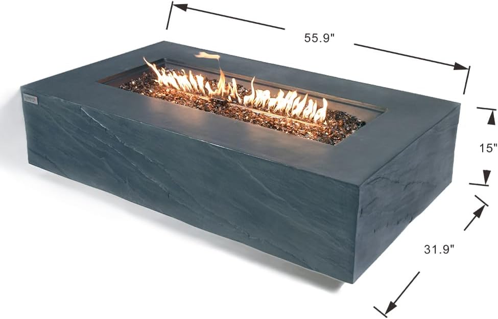 Capetown Concrete Fire Pit 55.9" x 31.9" Outdoor Patio Firepit Includes Fire Glass Modern Fire Pits & Outdoor Fireplaces for Garden, Deck, Indoor & Outdoor Heating