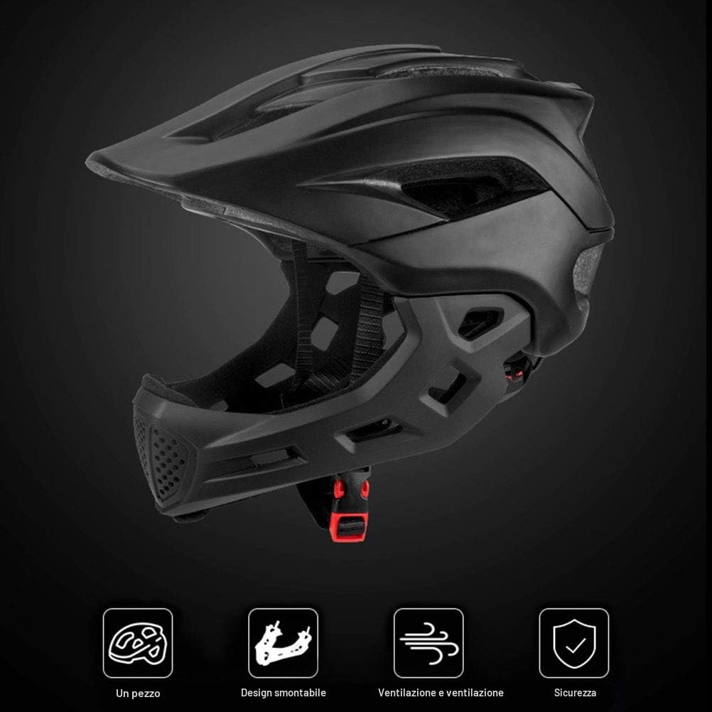 Casco integrale da bici per bambini, 2 in 1, per bici da cross, mountain bike, BMX, skateboard, con mentoniera rimovibile, 13 prese d'aria