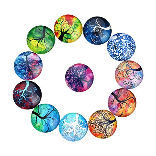 Weanty 20 pièces Kit de Fabrication de Bijoux Arbre de Vie Fond Rond en Verre Cabochons Dômes Mixte Cabochons Fit Cabochons pour pendentifs, Verre, Corolful, 25mm Cover