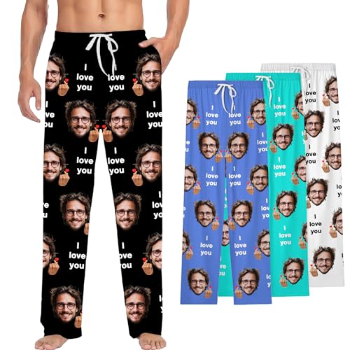 Custom Face Pj Pants for Men Women,Personalized Unisex Photo Sleepwear Pajama Bottom Customized Christmas Gifts for Him Her