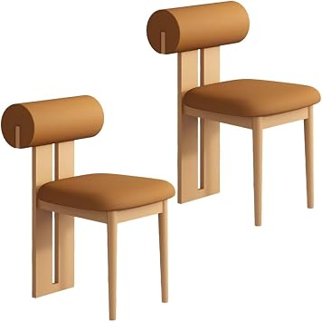 YVYKFZD Wooden Dining Chairs Set, Upholstered Kitchen Chairs, Armless Dining Room Chair, Unique Living Room Chair, for Offices Bedroom Study RoomOrange+Wood,2PCS