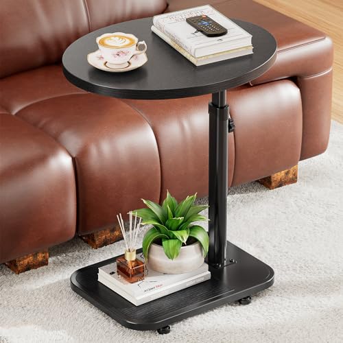 Image of TV Tray Table with Infinite Adjustable Height - C-Shaped Sofa End Side Table for Snack Laptop Desk Small Spaces (Black)