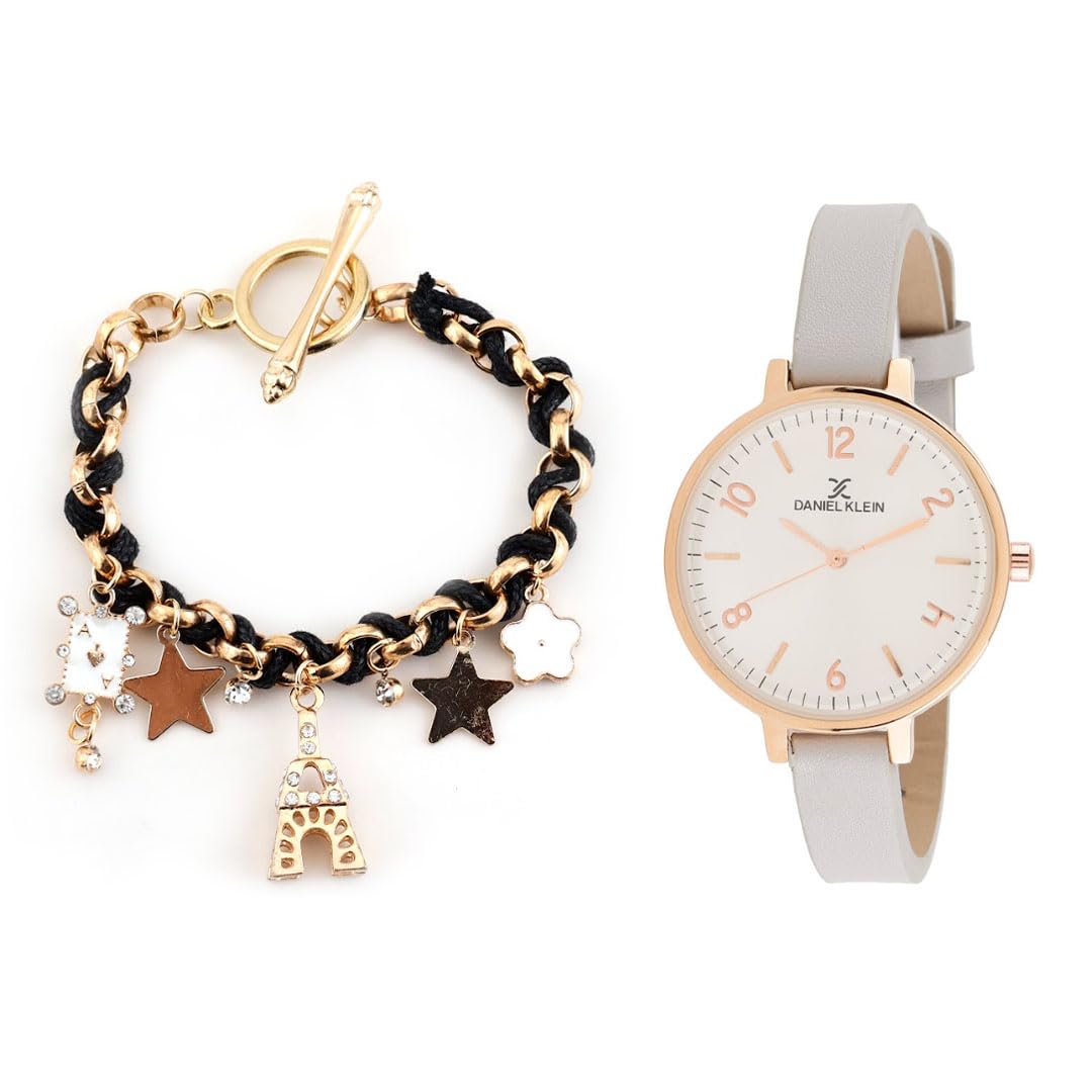 Daniel Klein Silver Dial Analog Gift Set Watch with Bracelet for Women (Pack of 2) - DKG003-5 (B0CPFH1RDV) Amazon Price History, Amazon Price Tracker